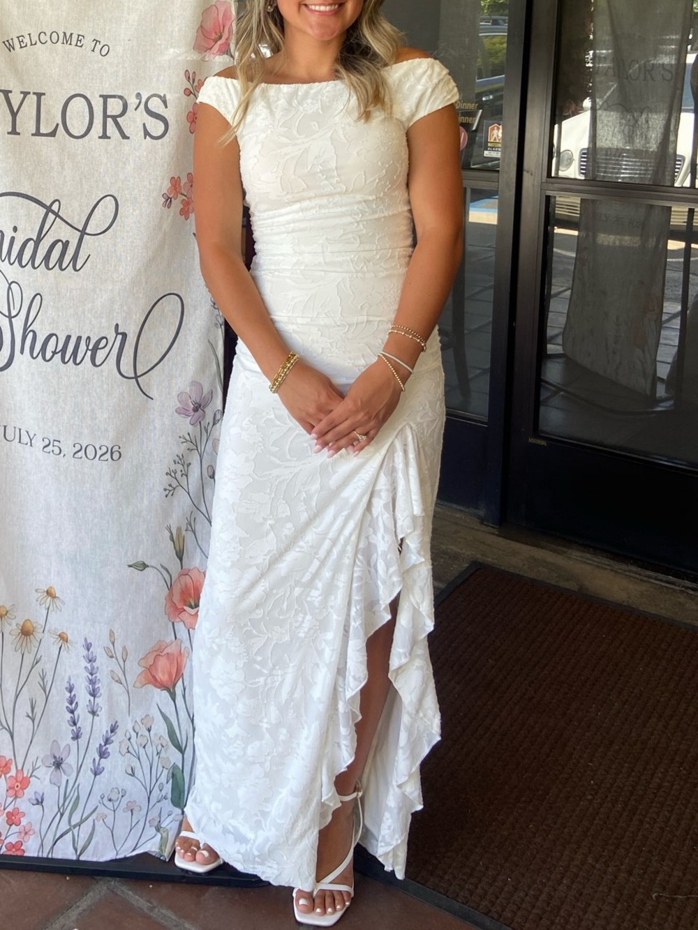 Altar'd State White One-Shoulder Lace Maxi Dress
